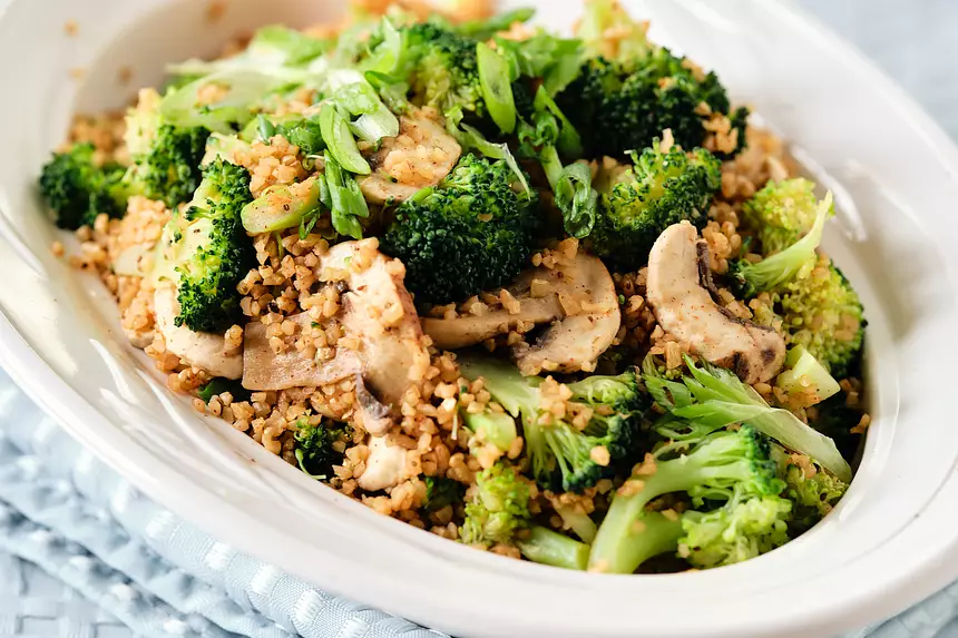 Broccoli Mushroom Bulgur Salad