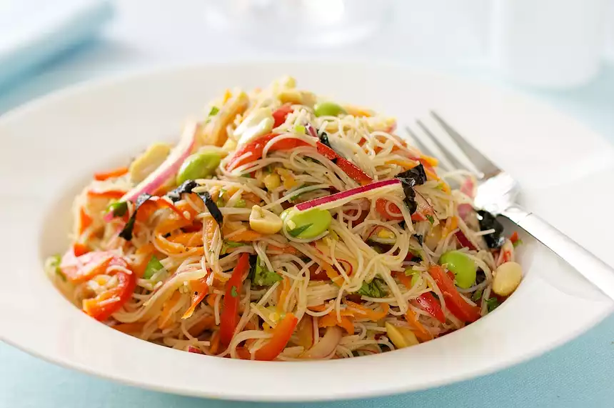 Soy Bean Salad with Brown Rice Noodles 
