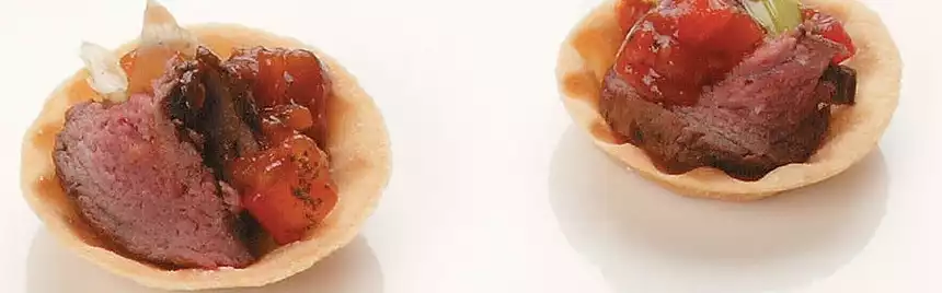 Kangaroo Striploin Tartlet with Sweet Potato and Bush Tomato Jus