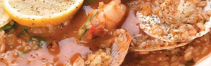 Paella with Shellfish and Lemon Aspen Fruits