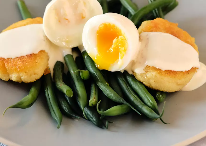 Golden Polenta and Egg with Mustard Sauce