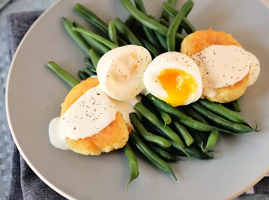 Golden Polenta and Egg with Mustard Sauce