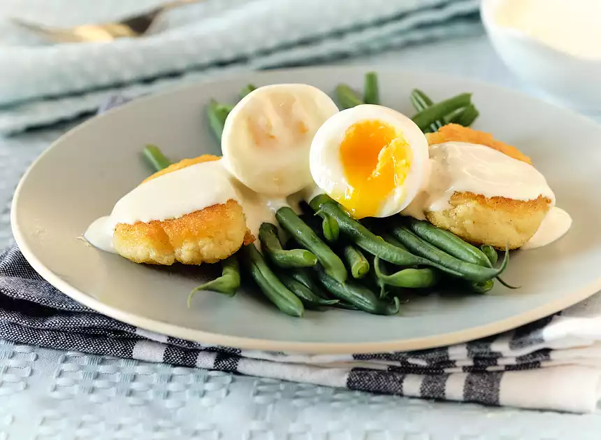Golden Polenta & Egg with Mustard Sauce