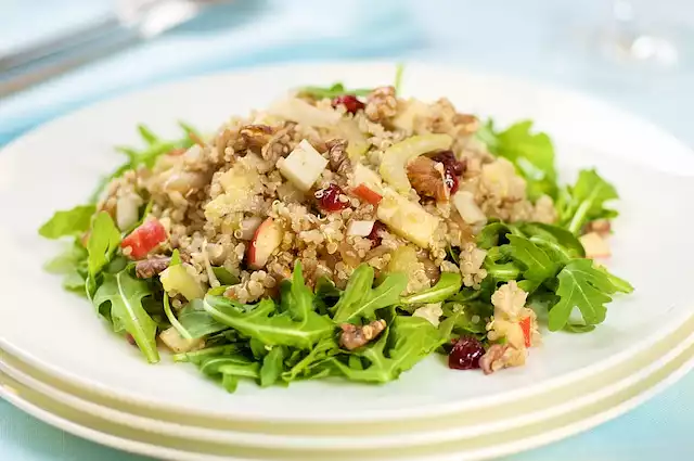 Quinoa and Veggie Salad with Apples, Dried Berries, Walnuts and Cheddar