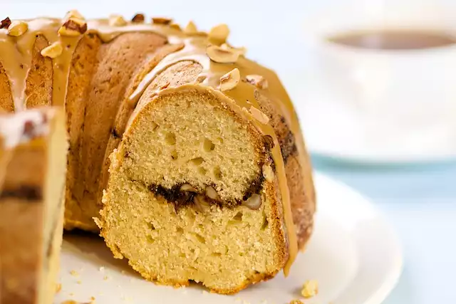 Coffee Streusel Bundt Cake with Coffee Glaze and Hazelnuts Topping