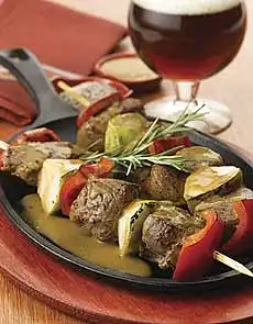 Pear & Lamb Kebabs With Harpoon Ale-Rosemary Pan Sauce